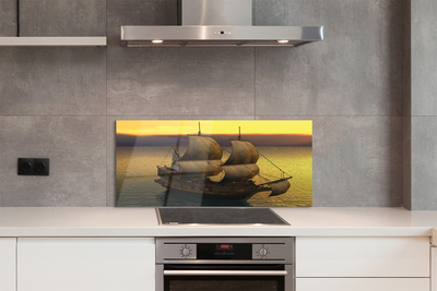Painel de vidro Navio céu amarelo mar