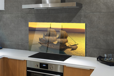 Painel de vidro Navio céu amarelo mar