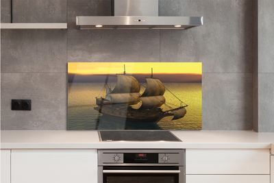 Painel de vidro Navio céu amarelo mar