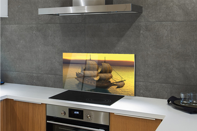 Painel de vidro Navio céu amarelo mar