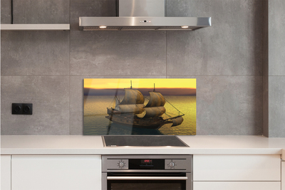 Painel de vidro Navio céu amarelo mar