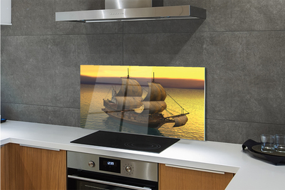 Painel de vidro Navio céu amarelo mar