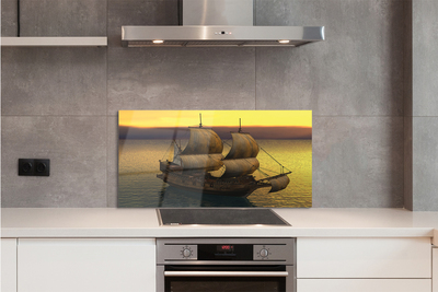 Painel de vidro Navio céu amarelo mar