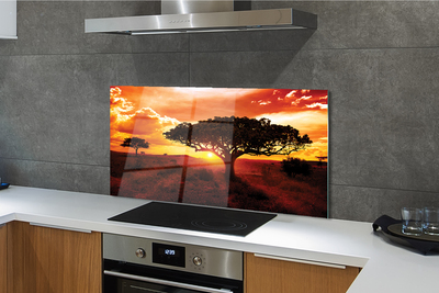 Painel de vidro Árvores nuvens pôr do sol