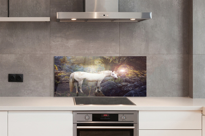 Painel de vidro Unicórnio na floresta