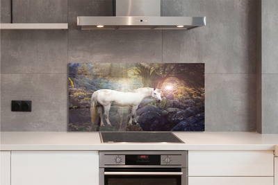 Painel de vidro Unicórnio na floresta