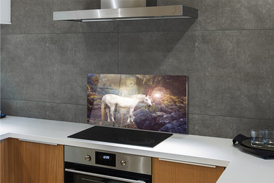 Painel de vidro Unicórnio na floresta