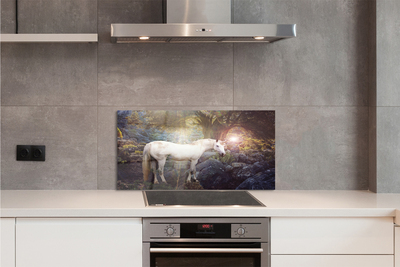 Painel de vidro Unicórnio na floresta