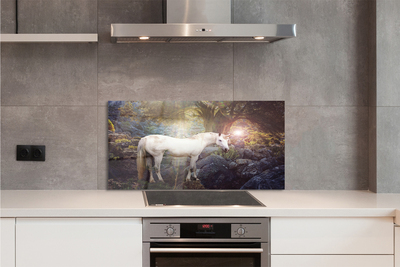 Painel de vidro Unicórnio na floresta