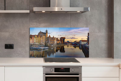 Painel de vidro Nascer do sol no rio Porto de Gdansk