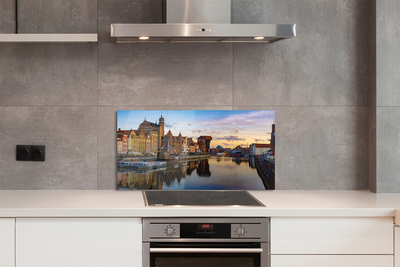 Painel de vidro Nascer do sol no rio Porto de Gdansk