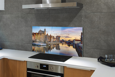 Painel de vidro Nascer do sol no rio Porto de Gdansk