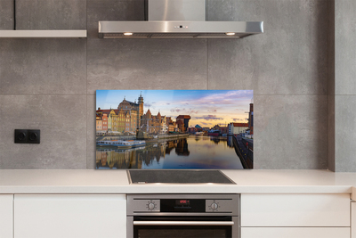 Painel de vidro Nascer do sol no rio Porto de Gdansk