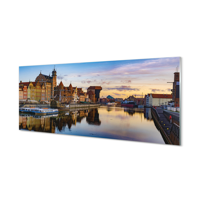 Painel de vidro Nascer do sol no rio Porto de Gdansk