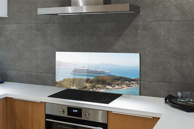 Painel de vidro Navio, ilha, montanhas, mar