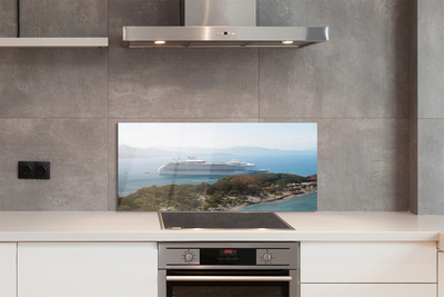 Painel de vidro Navio, ilha, montanhas, mar