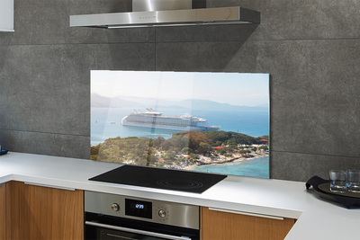 Painel de vidro Navio, ilha, montanhas, mar