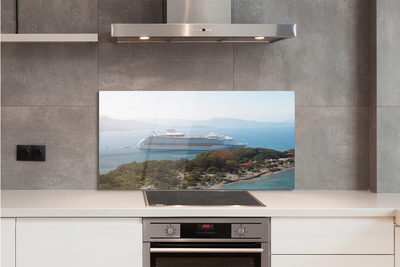 Painel de vidro Navio, ilha, montanhas, mar