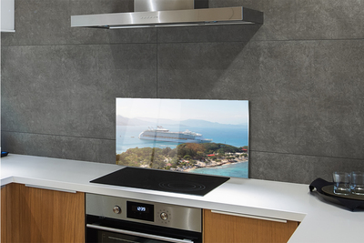 Painel de vidro Navio, ilha, montanhas, mar