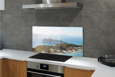 Painel de vidro Navio, ilha, montanhas, mar