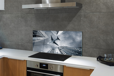 Painel de vidro Cidade nuvens avião céu