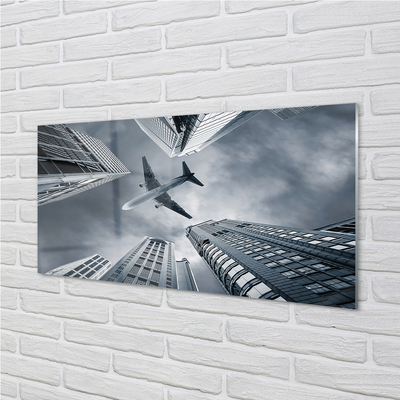 Painel de vidro Cidade nuvens avião céu