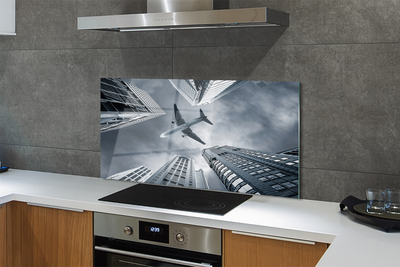 Painel de vidro Cidade nuvens avião céu