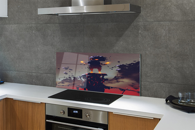 Painel de vidro Figura fumaça fogo