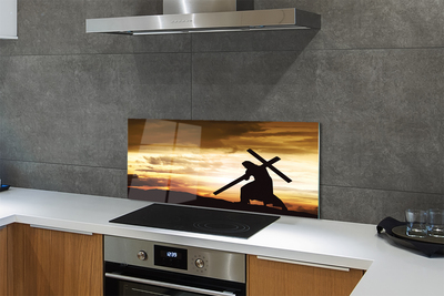 Painel de vidro Jesus cruz pôr do sol