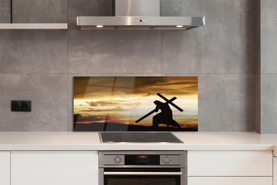 Painel de vidro Jesus cruz pôr do sol