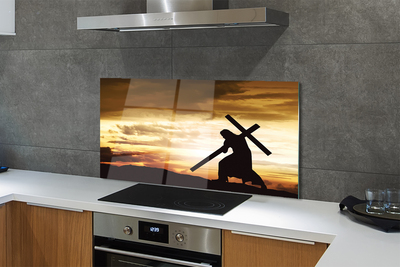 Painel de vidro Jesus cruz pôr do sol