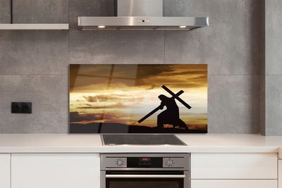 Painel de vidro Jesus cruz pôr do sol