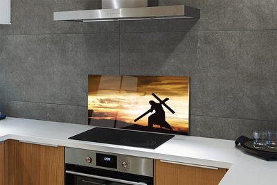 Painel de vidro Jesus cruz pôr do sol