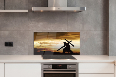 Painel de vidro Jesus cruz pôr do sol