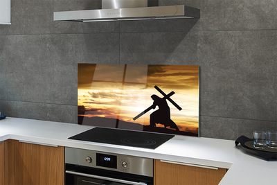 Painel de vidro Jesus cruz pôr do sol