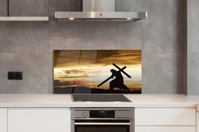 Painel de vidro Jesus cruz pôr do sol