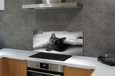 Painel de vidro O gato debaixo das cobertas