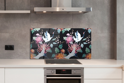 Painel de vidro Pássaros com flores