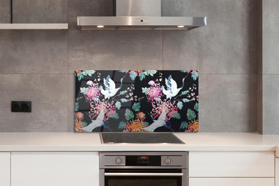 Painel de vidro Pássaros com flores