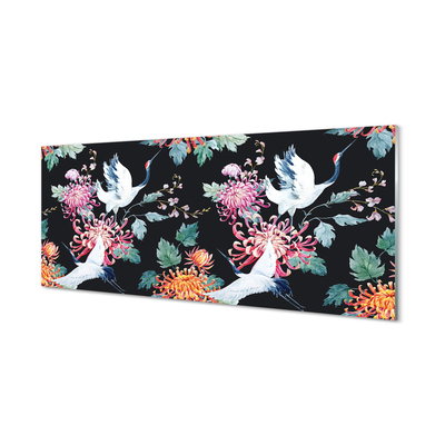 Painel de vidro Pássaros com flores