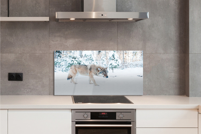 Painel de vidro Floresta de inverno do lobo