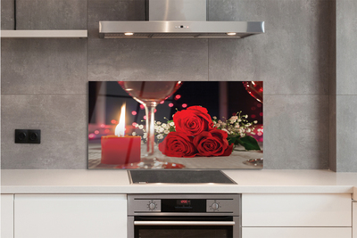 Painel de vidro Rosas, vela, vidro