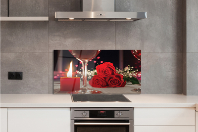 Painel de vidro Rosas, vela, vidro