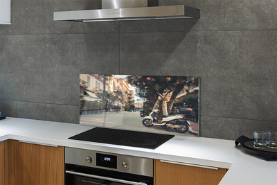 Painel de vidro Motocicletas palmeiras cidade verão