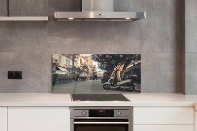 Painel de vidro Motocicletas palmeiras cidade verão