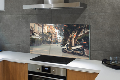 Painel de vidro Motocicletas palmeiras cidade verão