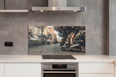 Painel de vidro Motocicletas palmeiras cidade verão