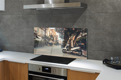 Painel de vidro Motocicletas palmeiras cidade verão