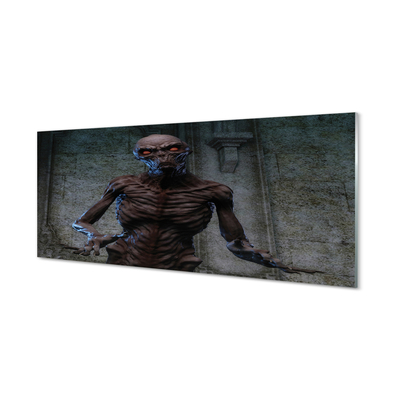 Painel de vidro Uma figura assustadora no prédio