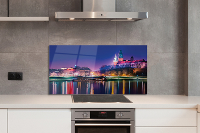 Painel de vidro Rio noturno da cidade de Cracóvia